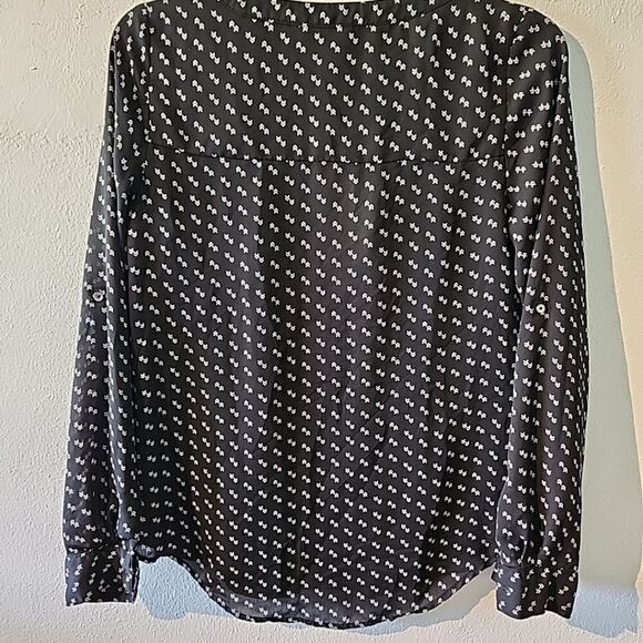 CANDIES 1/4 Zip Pull-On V-Neck Long Sleeve Roll Sleeves Semi-Sheer Black Small - Picture 9 of 10